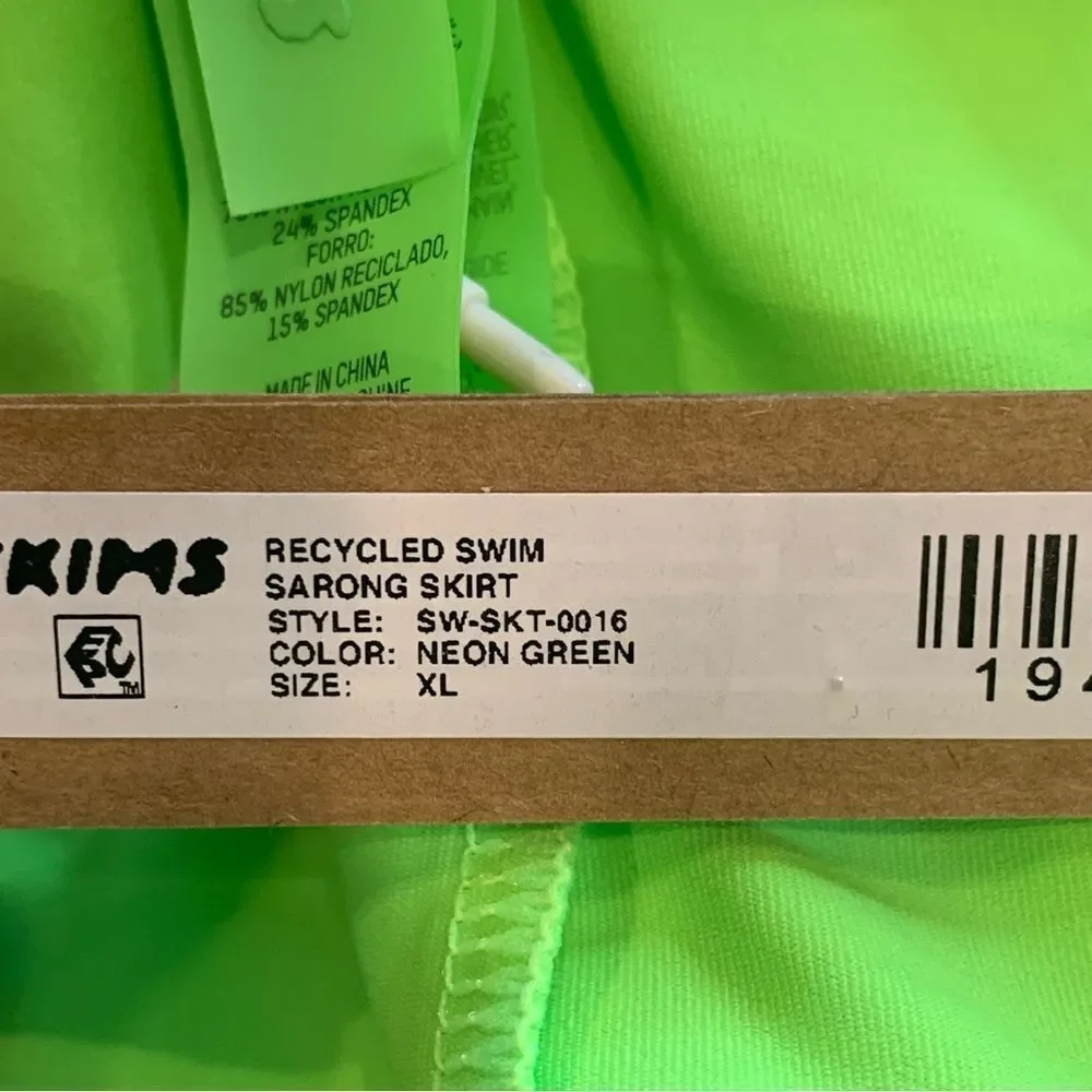 Skims Recycled Swim Long Sleeve Bikini Top and Sarong Skirt Neon Green Size XL